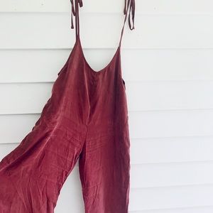 Tie-sleeved full length flared jumpsuit